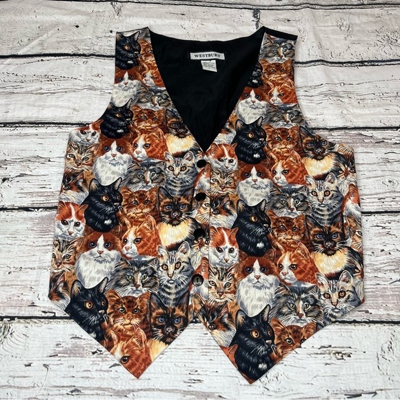VTG Westbury Crazy Cat Lady Vest Size L - Picture 1 of 6